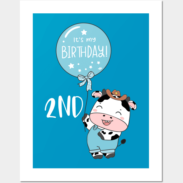 Cute baby cow boy 2nd birthday Wall Art by bellofraya